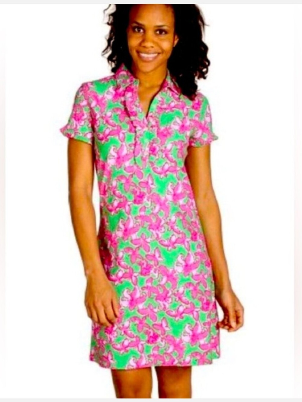 Y2k Lilly Pulitzer Carolyn Butterfly Flutter Dress Size XS Pink & Green Y2k Lill